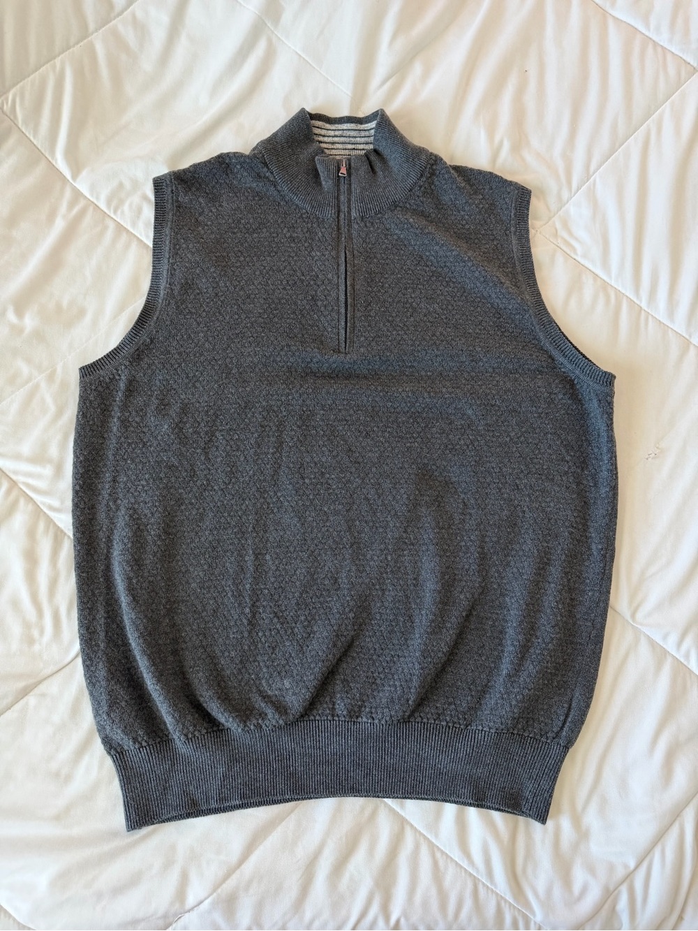 Alan Flusser 100% cotton Men's Charcoal Gray Sleeveless Half-Zip Sweater Vest